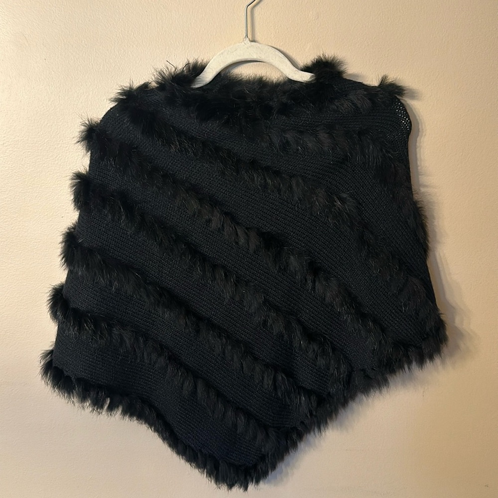 Derhy Kids, Girl’s Fur & Knit Poncho/Cape, Black, Girl’s Size 12/14